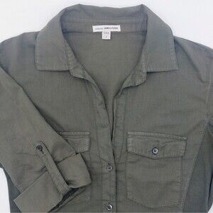 Standard James Perse Contrast Panel 3/4 Sleeve Cotton Shirt Women's 1 (S) Green